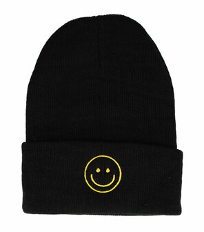 Beanie Muts Smiley Zwart