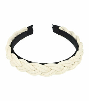 Haarband Diadeem Gevlochten Imitatie Leder Creme