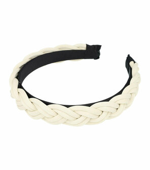 Haarband Diadeem Gevlochten Imitatie Leder Creme