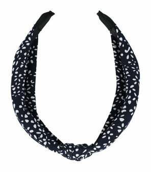 Haarband Diadeem Knoop Stippen Fantasie Print Wit Donker Blauw