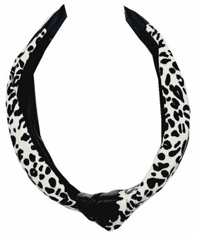 Haarband Diadeem Knoop Imitatie Leder Stof Panter Print Zwart