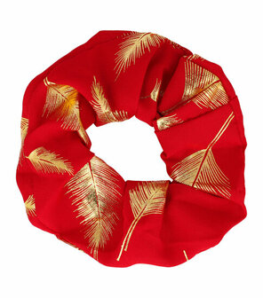 Scrunchie Haarelastiek Veren Print Goud Rood