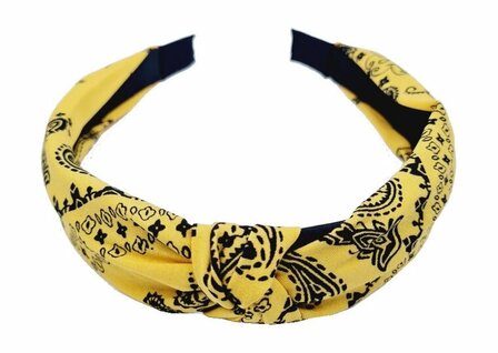 Haarband Diadeem Knoop Paisley Print Zwart Geel