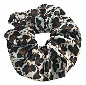 Scrunchie Haarelastiek Velvet Panter Print Bruin Beige Zwart