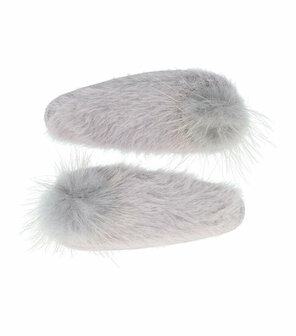 Haarspeld Klikklak Furry Pompom 7cm Grijs