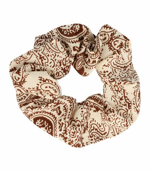 Scrunchie Haarelastiek Paisley Print Beige Donker Bruin