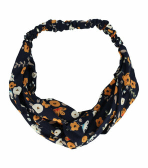 Haarband Twist Knoop Bloemen Patroon Color Donker Blauw