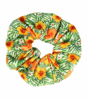 Scrunchie Haarelastiek Bloemen Planten Print Groen Geel Haar Elastiek Krinkel