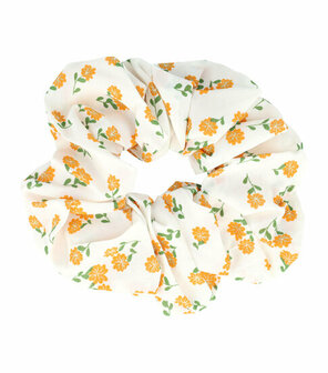 Scrunchie Haarelastiek XL Bloemen Print Wit Oranje