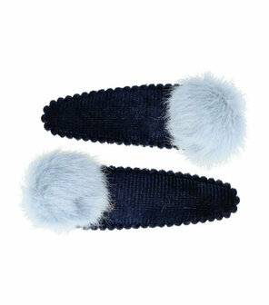 Haarspeld Klikklak Velvet Pompom 5cm Donker Blauw