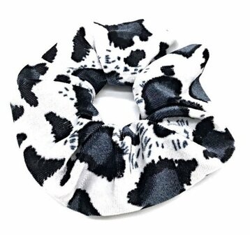 Scrunchie haarelastiek velvet panter grijs wit zwart