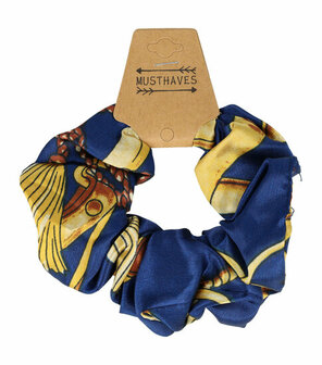 Scrunchie Haarelastiek Ketting Fantasie Patroon Donker Blauw