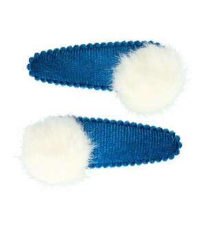 Haarspeld Klikklak Velvet Pompom 5cm  Blauw