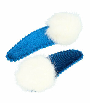 Haarspeld Klikklak Velvet Pompom 5cm  Blauw