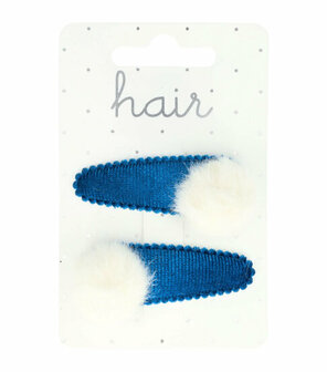 Haarspeld Klikklak Velvet Pompom 5cm  Blauw