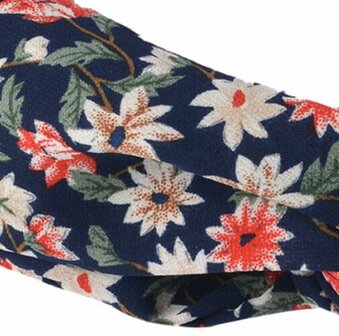 Haarband Twist Bloemen Print Donker Blauw