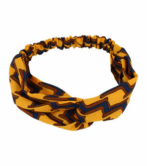 Haarband Twist Retro Print Stof Blauw Bruin Geel