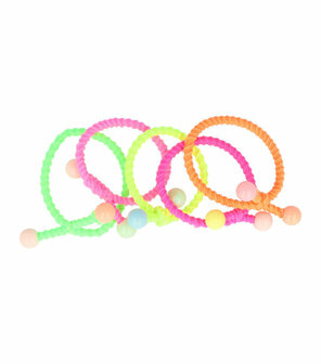 Haarelastieken Ribbel Knoop Kraal Klein 5 Stuks Neon