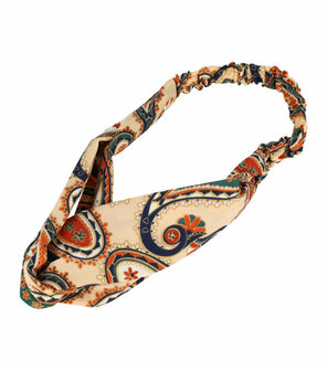 Haarband Twist Knoop Paisley Fantasie Patroon Beige Bruin