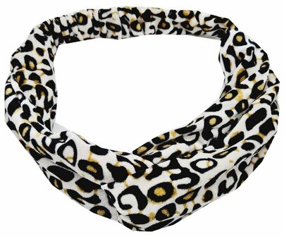 Haarband Twist Panter Dieren Print Velvet Creme Bruin Zwart