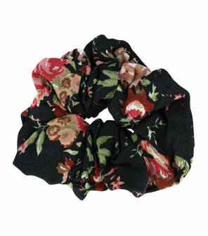 Scrunchie Haarelastiek Roos Bloemen Print Roze Groen Zwart