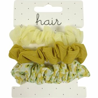 Scrunchie Haarelastiek Bloem Effen Geel Naturel