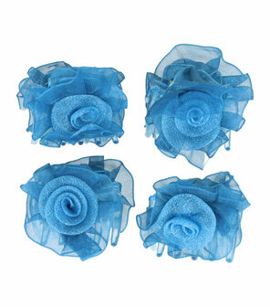 Haarspeld Klemmen Roos Bloem Chiffon Stof 3cm Blauw