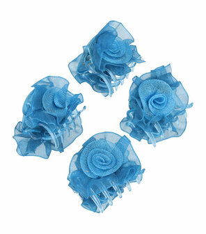 Haarspeld Klemmen Roos Bloem Chiffon Stof 3cm Blauw