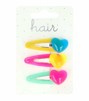 Haarspeld Klikklak Kunststof Hart Color 4,5cm Blauw Geel Groen Roze 3 Stuks Haarclipjes Haarspeldjes Haarklemmetjes Haar Speld Klem Hair Clip