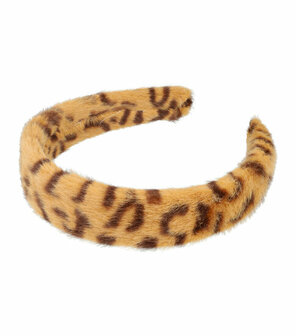 Haarband Diadeem Fluffy Imitatie Bont Panter Print Bruin