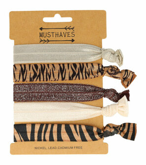 Hair Tie Haarelastiek Tijger Zebra Print Zwart Beige Bruin