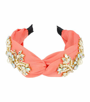 Haarband Diadeem Statement Strass Parel Kralen Bloemen Fantasie 6cm Roze