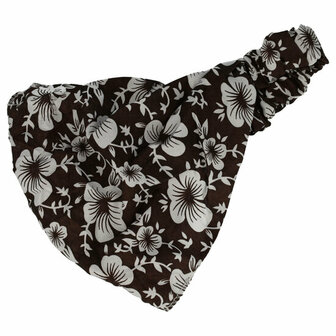 Haarband Bandana Bloemen Print Donker Bruin Wit