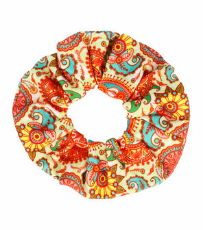 Scrunchie Haarelastiek Paisley Bloemen Print Color Oranje Haar Elastiek Krinkel