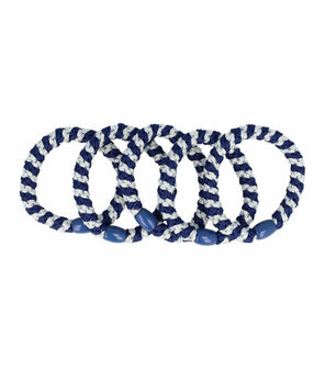 Haarelastieken Hair Tie Armband 5 Stuks Streep Zilver Donker Blauw