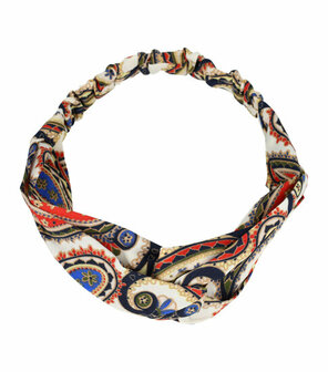 Haarband Twist Knoop Paisley Fantasie Patroon Wit