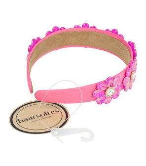 Diadeem Bloemen Facet Stenen Strass 3,5cm Fuchsia Roze