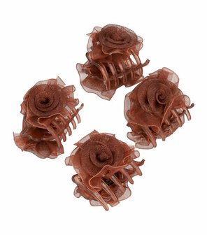 Haarspeld Klemmen Roos Bloem Chiffon Stof 3cm Bruin