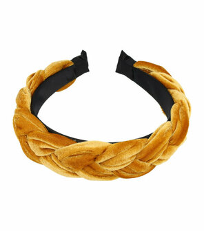 Haarband Diadeem Gevlochten Velvet Stof 4cm Geel