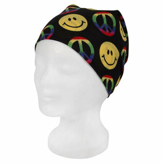 Bandana Zakdoek Smiley Peace Geel Color Zwart