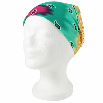 Bandana Zakdoek Tie Dye Paisley Print Groen Roze Geel