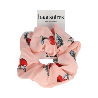 Scrunchie Haarelastiek Kersen Print 11cm Rood Roze