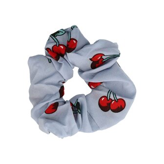 Scrunchie Haarelastiek Kersen Print 11cm Rood Grijs