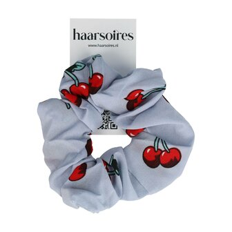 Scrunchie Haarelastiek Kersen Print 11cm Rood Grijs