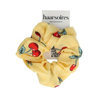 Scrunchie Haarelastiek Kersen Print 11cm Rood Geel