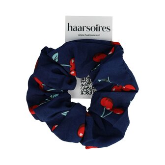 Scrunchie Haarelastiek Kersen Print 11cm Rood Blauw