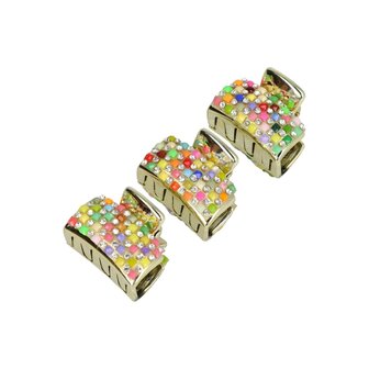 Haarklemmen Set Klein 3cm Recht Steentjes Goud Multi Color