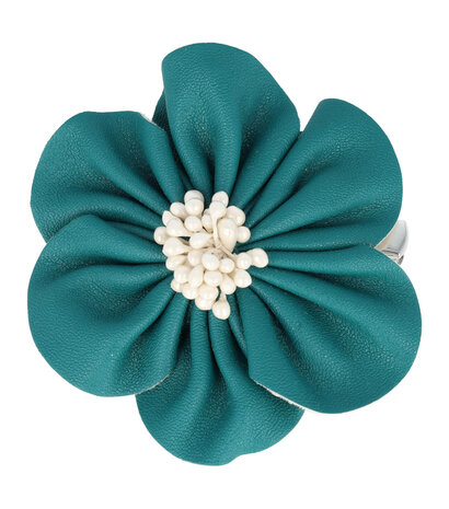 duckklem-broche-bloem-leder-look-7,5cm-groen