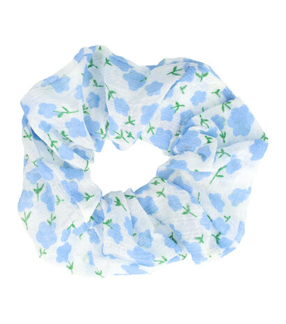 Scrunchie Haarelastiek Bloemen Patroon Wit Groen Blauw