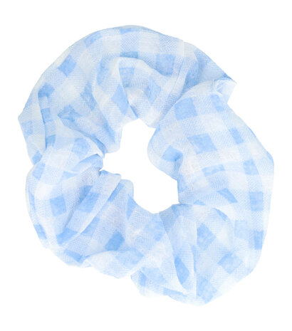 Scrunchie Haarelastiek Ruit Patroon Wit Blauw